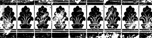 black and white distressed ornamental border pattern with stylized floral motifs and vertical rectangular segments