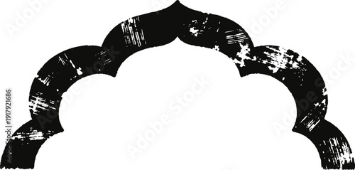 Decorative black ornamental arch with distressed texture in vintage semicircle design