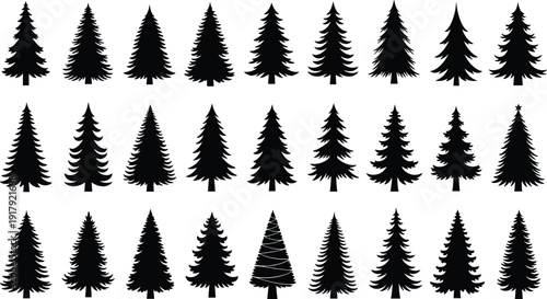Pine tree silhouette collection isolated on white background evergreen forest nature vector illustration set
