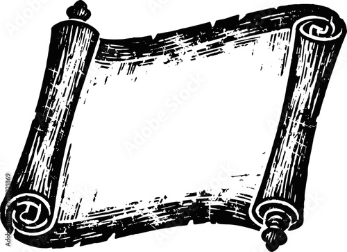Antique vintage scroll parchment paper with ornate handles, old textured blank document illustration