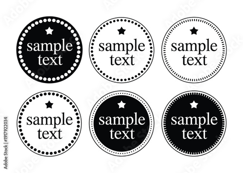 Six Circular Badges with Stars and Sample Text