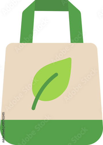 Reusable fabric shopping bag icon with leaf print for plastic free living and sustainable lifestyle