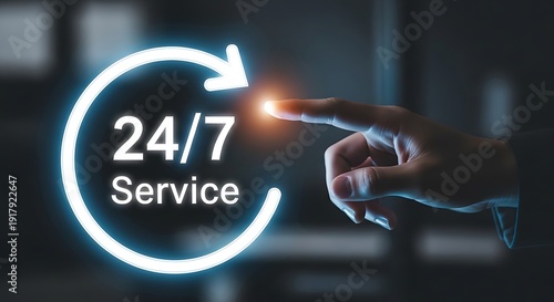 24 7 service availability concept with hand interacting