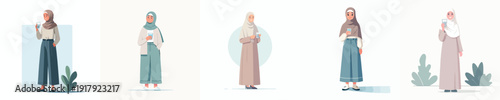vector of a muslim woman holding a glass of water to break the fast