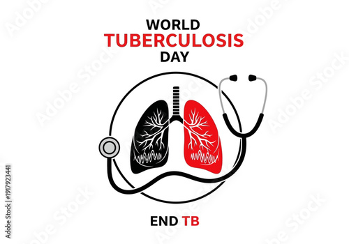 World tuberculosis day poster with stethoscope and lungs