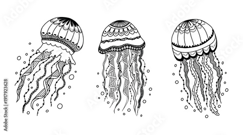 Wallpaper Mural Stylized Jellyfish with Flowing Tentacles Doodle Design Torontodigital.ca