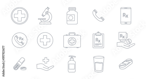 Medical icons set with various healthcare symbols and elements.