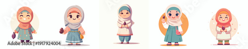 vector of a little Muslim girl holding dates to break the fast