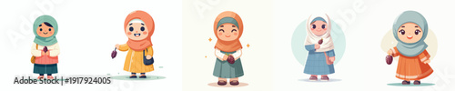 vector of a little Muslim girl holding dates to break the fast