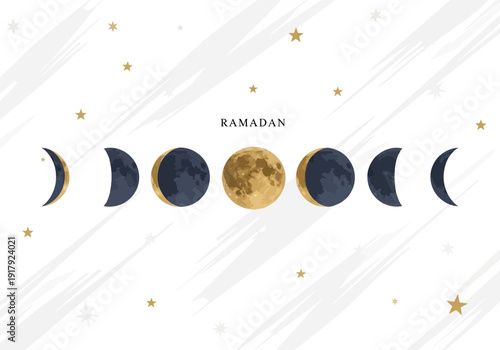 Ramadan with moon phases and stars
