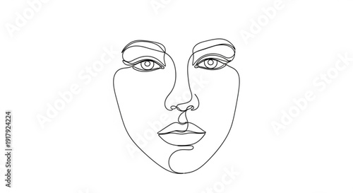 Minimalist line drawing of a woman's face with subtle expression and elegant features on white background