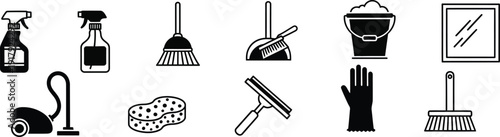 Cleaning supplies and tools icons