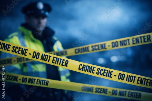 Wallpaper Mural Crime Scene Tape at Night, Police Officer Background, Law Enforcement Investigation Concept Torontodigital.ca