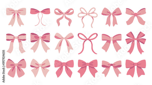 Assortment of decorative bows arranged in rows, delightful vector illustration for crafting and gift packaging