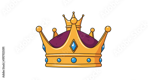 Golden Crown Vector Illustration, Royal Symbol, Flat Design, Wealth and Power Concept