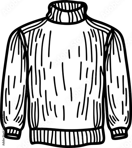Cozy knitted turtleneck sweater with long sleeves and ribbed cuffs, warm winter clothing illustration
