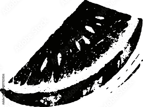 Black and white grapefruit slice illustration with textured shading and detail on white background