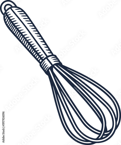 Hand drawn kitchen whisk illustration cooking utensil for mixing and whipping ingredients in baking and food preparation