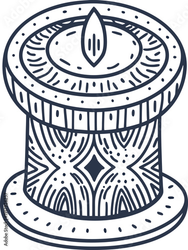 Decorative wooden candle holder with lit candle interior ornate carved design