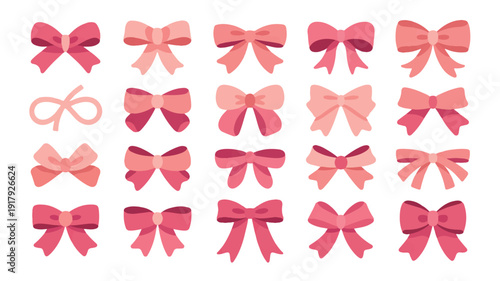 Charming vector illustration of decorative gift bows arranged in neat rows on a clean white background