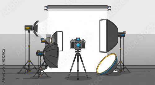 Professional photography studio setup with camera equipment and lighting for product or portrait photography