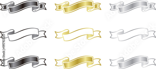 リボンのゴールド、シルバーのカラーバリエーション
見出しや装飾に最適な素材