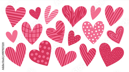 Assorted decorative heart shapes and icons, presented as a vector collection on a stark white background for versatile design use.