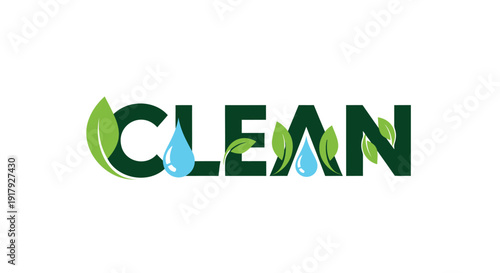Eco friendly clean logo with leaf and water drop elements, vector graphic.