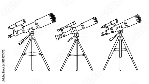 A sleek vector illustration showcasing multiple modern telescopes mounted on tripods, ideal for science and exploration themes.