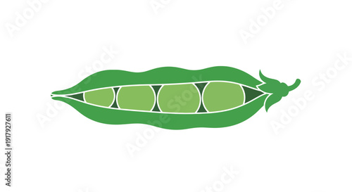 Green Pea Pod Vector Illustration, Flat Design, Healthy Food Concept, Isolated Graphic