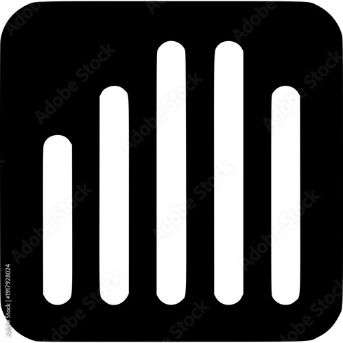 Sound wave bars Icon: A minimalist icon design featuring a series of vertical bars, symbolizing sound waves, against a sleek, solid backdrop.
