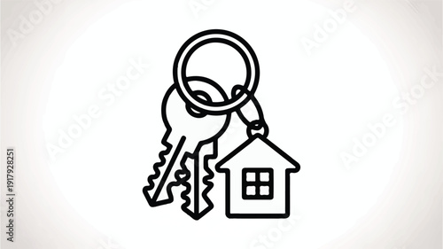 Creative real estate line icon of house with hanging keys, thin black outline, modern flat vector design, isolated on white background