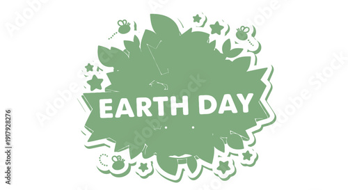Earth Day eco friendly icon. Includes recycling symbol, leaf, and eco awareness elements. Created in green vector style with white accents.