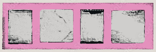 Grunge Texture Frame with Border overlay. Distressed effect, and pink background. Rectangular old rough edge set for social media template, web banner