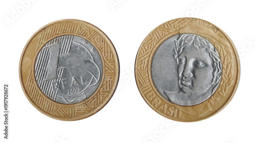 Brazilian 1 Real Coin Front and Back Isolated on Transparent Background – Brazil Currency - 3D render
