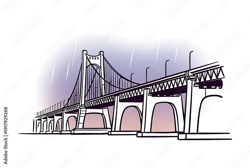 Fototapeta premium South Korea Suspension Bridge Landmark Sketch | Sketsa Jembatan Gantung Korea Selatan