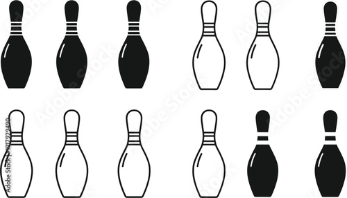 Bowling pin silhouette set isolated on white background sport recreation vector illustration collection