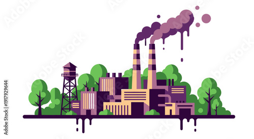 Industrial factory with pollution and smoke emission.