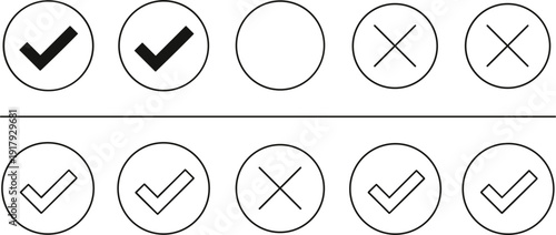 Check and cross circle icon set isolated on white background approval reject vector illustration
