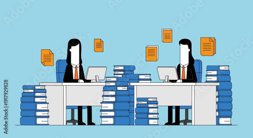 Business Women Working at Desks with Documents.