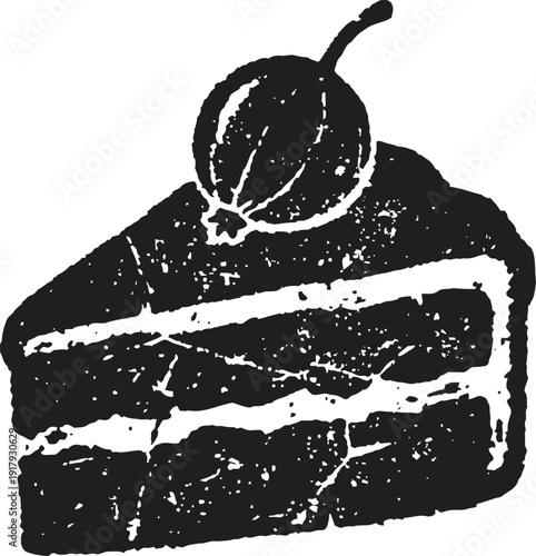 Vintage illustration of layered cake slice with berry on top, dessert and sweet treat design