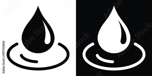 Water drop falling into a ripple. Linear icon representing impact, purity, and hydration. Perfect for spa, wellness, and environmental conservation concepts. Vector illustration.