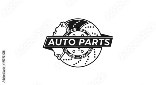 Auto Parts Logo with Brake Disc and Caliper - Automotive Spare Parts Emblem