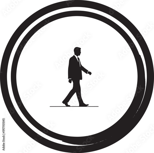 Businessman walking alone in a circle silhouette illustration