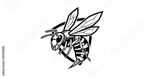 Black and White Wasp Hornet Illustration Vector Art for Logo and Mascot Design