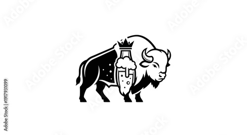 Bison Beer King Logo Illustration - Craft Beverage Mascot Design