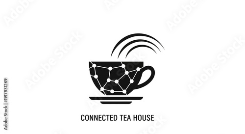 Connected Tea House Logo with Network Pattern and Steam