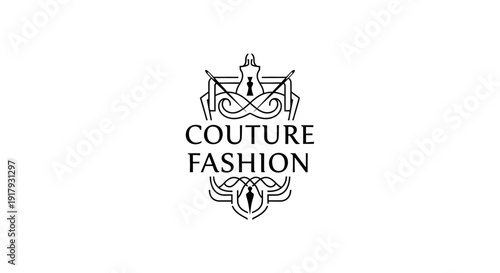 Couture Fashion Logo Design with Elegant Tailor Mannequin Icon and Ornate Details