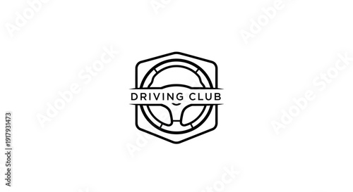 Driving Club logo with steering wheel emblem in hexagonal shape, automotive design