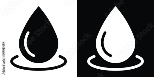 Water drop falling into a ripple. Linear icon representing impact, purity, and hydration. Perfect for spa, wellness, and environmental conservation concepts. Vector illustration.